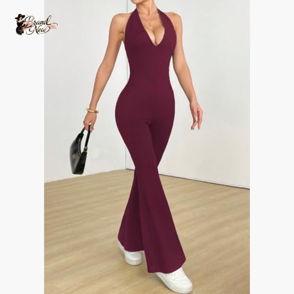Polyester Elastane Halter Neck Backless Jumpsuit … - image 5
